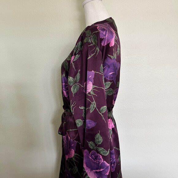 Morgan Taylor Intimates Short Kimono Wrap Robe Womens S/M Purple Floral Satin - Picture 5 of 7